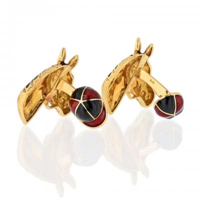 David Webb DAVID WEBB 18K YELLOW GOLD BLACK ENAMEL JOCKEY HORSE CUFF LINKS