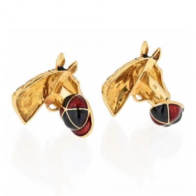 David Webb DAVID WEBB 18K YELLOW GOLD BLACK ENAMEL JOCKEY HORSE CUFF LINKS