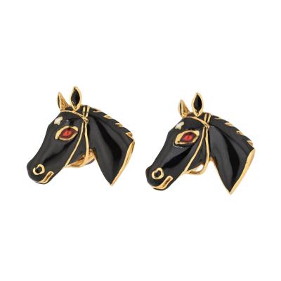 David Webb DAVID WEBB 18K YELLOW GOLD BLACK ENAMEL JOCKEY HORSE CUFF LINKS