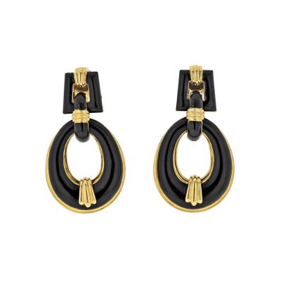 David Webb DAVID WEBB 18K YELLOW GOLD BLACK ENAMEL VINTAGE DOOR KNOCKERS EARRINGS