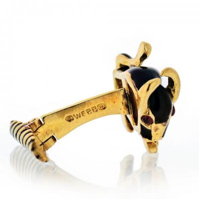 David Webb DAVID WEBB 18K YELLOW GOLD BULLS BLACK ENAMEL VINTAGE CUFF LINKS