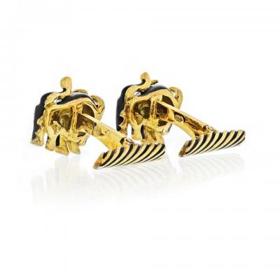 David Webb DAVID WEBB 18K YELLOW GOLD BULLS BLACK ENAMEL VINTAGE CUFF LINKS