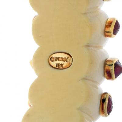 David Webb DAVID WEBB 18K YELLOW GOLD CABOCHON CUT RUBY AND FLUTED BONE CUFF BRACELET