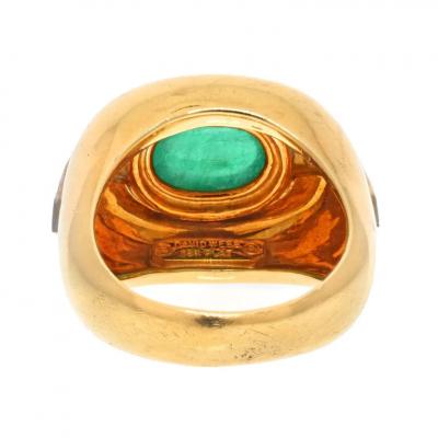 David Webb DAVID WEBB 18K YELLOW GOLD CABOCHON EMERALD DIAMOND RING