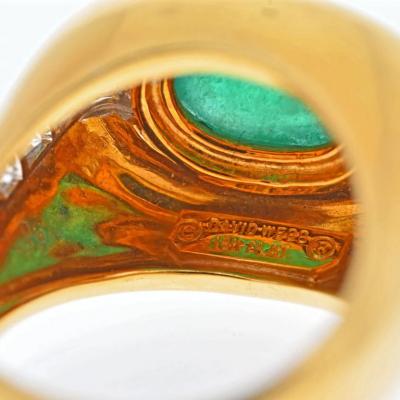 David Webb DAVID WEBB 18K YELLOW GOLD CABOCHON EMERALD DIAMOND RING