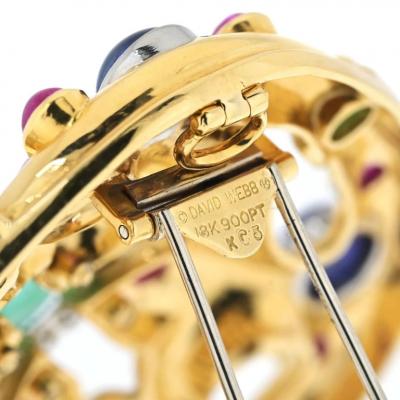 David Webb DAVID WEBB 18K YELLOW GOLD CABOCHON EMERALD SAPPHIRE RUBY AND DIAMOND BROOCH