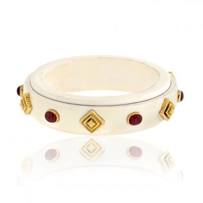 David Webb DAVID WEBB 18K YELLOW GOLD CABOCHON RUBY BONE BANGLE BRACELET