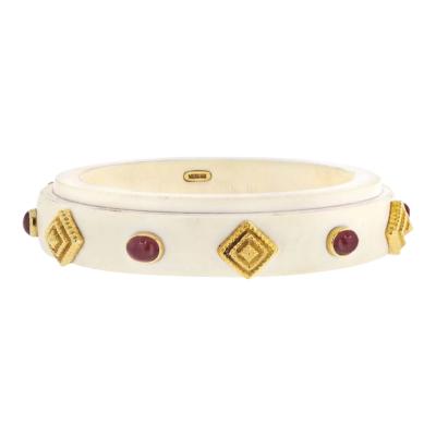 David Webb DAVID WEBB 18K YELLOW GOLD CABOCHON RUBY BONE BANGLE BRACELET