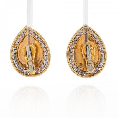 David Webb DAVID WEBB 18K YELLOW GOLD CARVED CORAL DIAMOND PEAR DROP CLIP EARRINGS