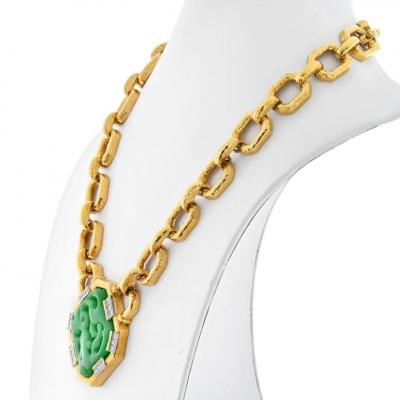 David Webb DAVID WEBB 18K YELLOW GOLD CARVED JADE LINK CHAIN NECKLACE
