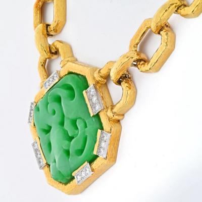 David Webb DAVID WEBB 18K YELLOW GOLD CARVED JADE LINK CHAIN NECKLACE