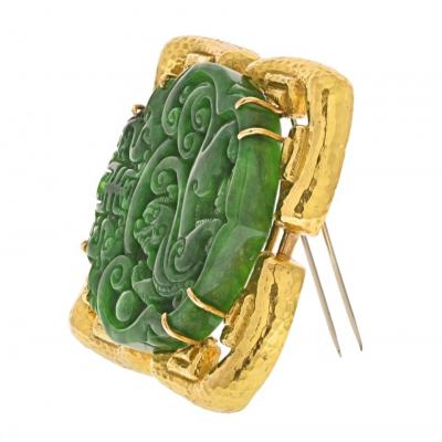 David Webb DAVID WEBB 18K YELLOW GOLD CARVED JADE PENDANT AND A BROOCH