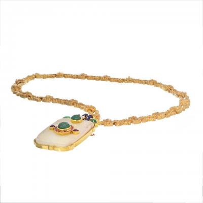 David Webb DAVID WEBB 18K YELLOW GOLD CONVERTABLE CHAIN WITH A FRENCH JADE NECKLACE