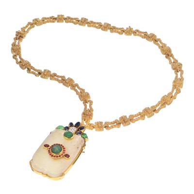 David Webb DAVID WEBB 18K YELLOW GOLD CONVERTABLE CHAIN WITH A FRENCH JADE NECKLACE