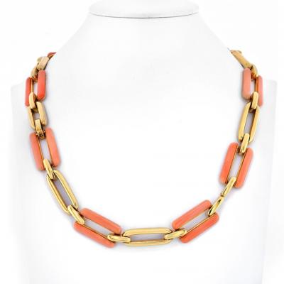 David Webb DAVID WEBB 18K YELLOW GOLD CORAL AND GOLD LINK CONVERTIBLE NECKLACE