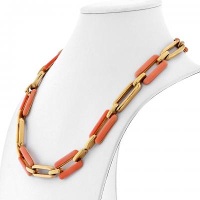 David Webb DAVID WEBB 18K YELLOW GOLD CORAL AND GOLD LINK CONVERTIBLE NECKLACE