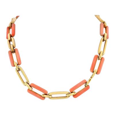 David Webb DAVID WEBB 18K YELLOW GOLD CORAL AND GOLD LINK CONVERTIBLE NECKLACE