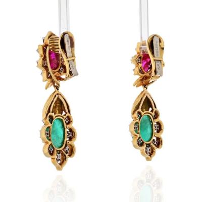 David Webb DAVID WEBB 18K YELLOW GOLD DIAMOND EMERALD RUBY EARRINGS