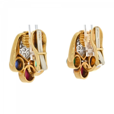 David Webb DAVID WEBB 18K YELLOW GOLD DIAMOND EMERALD SAPPHIRE AND GREEN EARRINGS