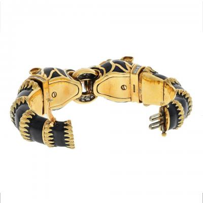 David Webb DAVID WEBB 18K YELLOW GOLD DOUBLE HEAD PANTHERES IN BLACK ENAMEL BRACELET