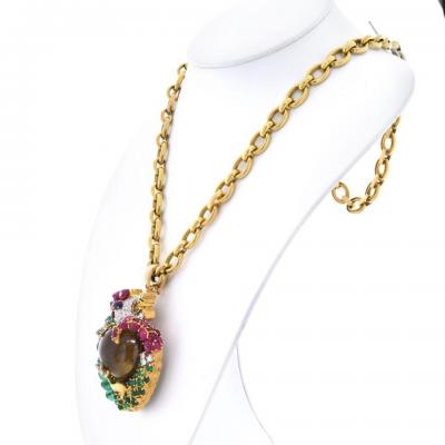 David Webb DAVID WEBB 18K YELLOW GOLD DRAGON CATS EYE PENDANT NECKLACE