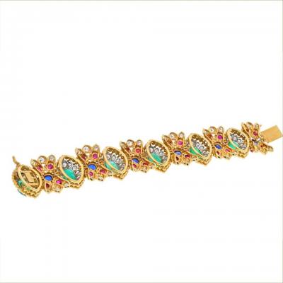 David Webb DAVID WEBB 18K YELLOW GOLD GREEN EMERALD CABOCHON RUBY AND DIAMOND BRACELET