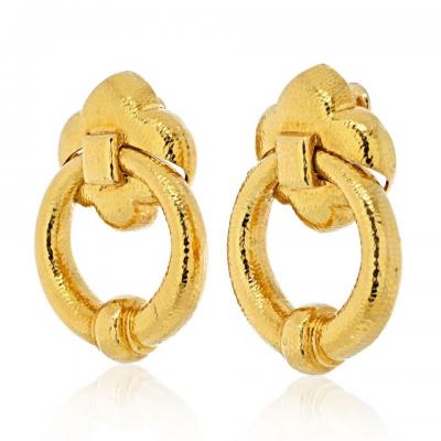 David Webb DAVID WEBB 18K YELLOW GOLD HAMMERED DOORKNOCKERS LARGE OVERSIZED EARRINGS
