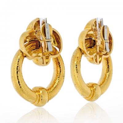 David Webb DAVID WEBB 18K YELLOW GOLD HAMMERED DOORKNOCKERS LARGE OVERSIZED EARRINGS
