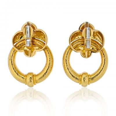 David Webb DAVID WEBB 18K YELLOW GOLD HAMMERED DOORKNOCKERS LARGE OVERSIZED EARRINGS
