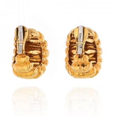 David Webb DAVID WEBB 18K YELLOW GOLD HAMMERED FINISH JUMBO SHRIMP EARRINGS