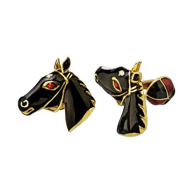 David Webb DAVID WEBB 18K YELLOW GOLD HORSE AND JOCKEY CAP CUFF LINKS