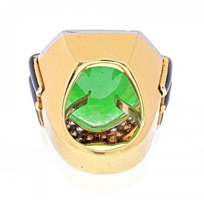 David Webb DAVID WEBB 18K YELLOW GOLD JADE DIAMOND BLACK ENAMEL STATEMENT RING