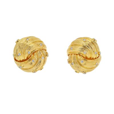 David Webb DAVID WEBB 18K YELLOW GOLD KNOT STYLE BUTTON WITH DIAMONDS EARRINGS