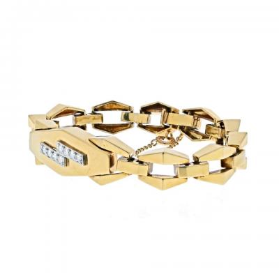 David Webb DAVID WEBB 18K YELLOW GOLD LIGHTING BOLT MODERN LINK CUBIST DESIGN BRACELET