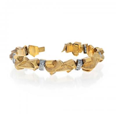 David Webb DAVID WEBB 18K YELLOW GOLD NUGGET DIAMOND ARTICULATED BRACELET