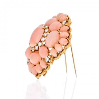 David Webb DAVID WEBB 18K YELLOW GOLD PINK CORAL CLUSTER AND DIAMOND BROOCH