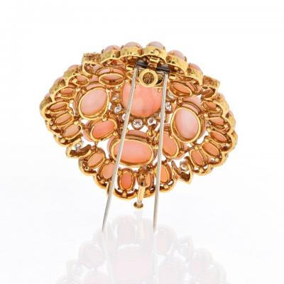 David Webb DAVID WEBB 18K YELLOW GOLD PINK CORAL CLUSTER AND DIAMOND BROOCH