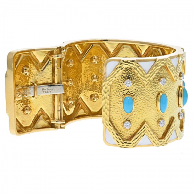 David Webb DAVID WEBB 18K YELLOW GOLD RICKRACK TURQUOISE DIAMOND
