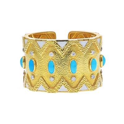 David Webb DAVID WEBB 18K YELLOW GOLD RICKRACK TURQUOISE DIAMOND