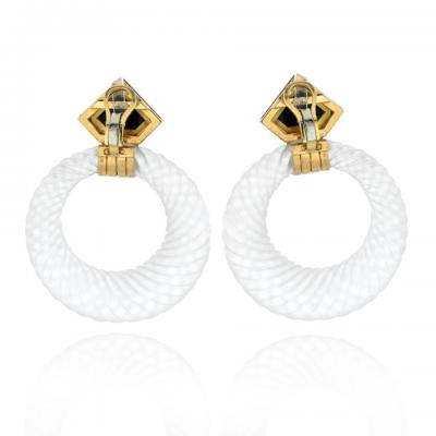 David Webb DAVID WEBB 18K YELLOW GOLD ROCK CRYSTAL HOOP EARRINGS