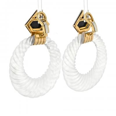 David Webb DAVID WEBB 18K YELLOW GOLD ROCK CRYSTAL HOOP EARRINGS