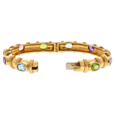 David Webb DAVID WEBB 18K YELLOW GOLD SEMI PRECIOUS COLOR STONE BANGLE BRACELET