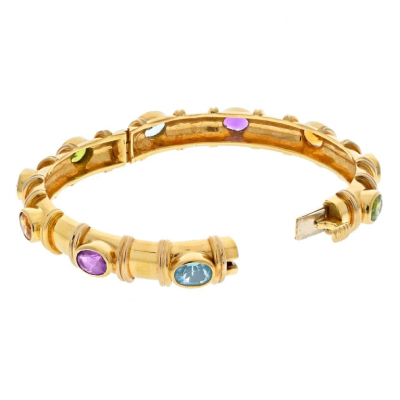 David Webb DAVID WEBB 18K YELLOW GOLD SEMI PRECIOUS COLOR STONE BANGLE BRACELET