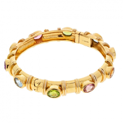 David Webb DAVID WEBB 18K YELLOW GOLD SEMI PRECIOUS COLOR STONE BANGLE BRACELET