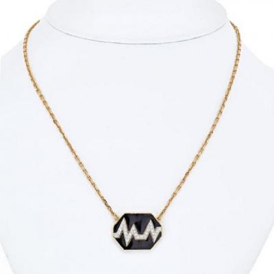 David Webb DAVID WEBB 18K YELLOW GOLD SKIP BLACK ENAMEL DIAMOND PENDANT