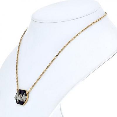 David Webb DAVID WEBB 18K YELLOW GOLD SKIP BLACK ENAMEL DIAMOND PENDANT