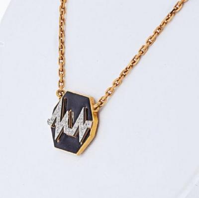 David Webb DAVID WEBB 18K YELLOW GOLD SKIP BLACK ENAMEL DIAMOND PENDANT