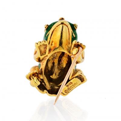 David Webb DAVID WEBB 18K YELLOW GOLD SMALL BABY FROG WITH SPOTS AND RUBY EYES BROOCH