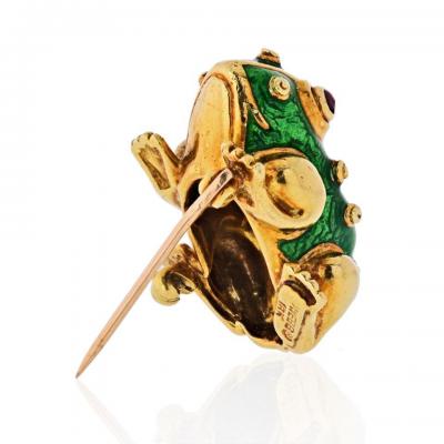 David Webb DAVID WEBB 18K YELLOW GOLD SMALL BABY FROG WITH SPOTS AND RUBY EYES BROOCH