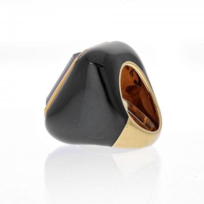 David Webb DAVID WEBB 18K YELLOW GOLD SMOKY QUARTZ AND BLACK ENAMEL RING
